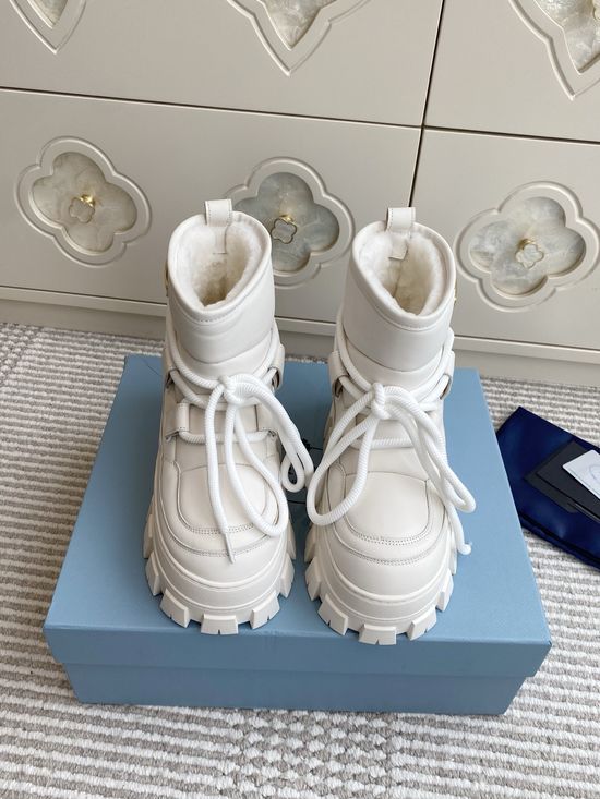 Prada Luxury Sheepskin Snow Boots with Triangle Logo