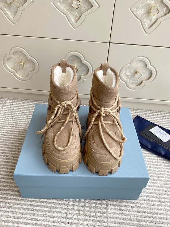 Prada Luxury Sheepskin Snow Boots with Triangle Logo