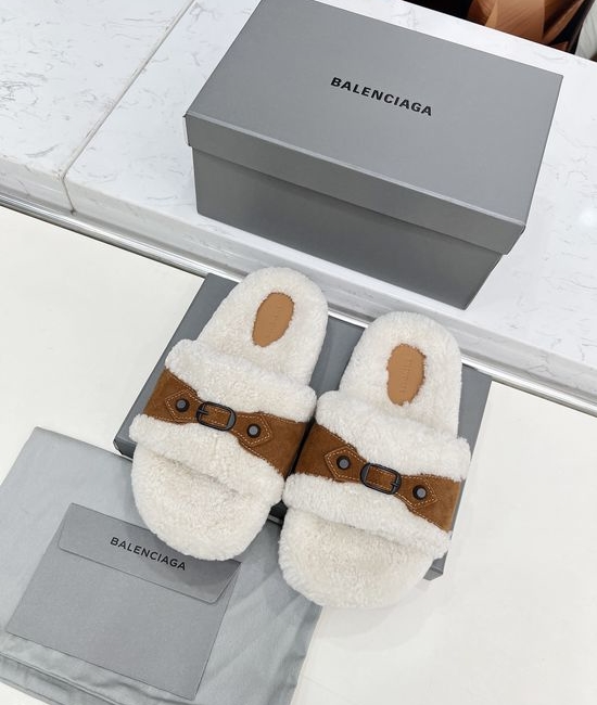 Balenciaga Velvet Suede Slippers Wool Lining Non-slip Rubber Sole Warm Footwear
