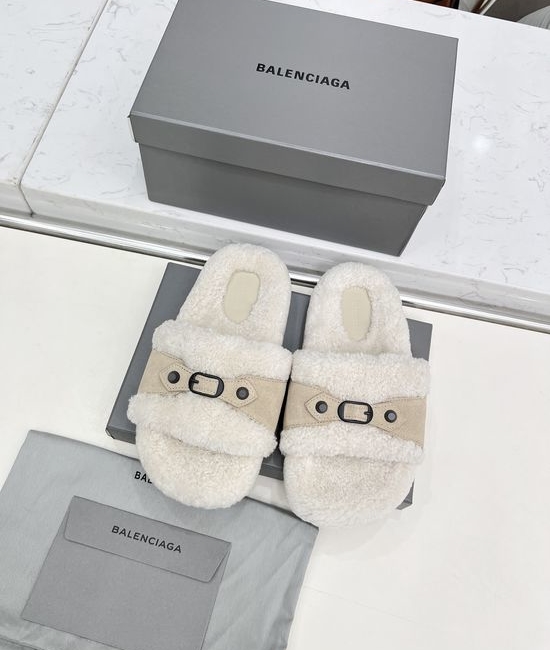 Balenciaga Velvet Suede Slippers Wool Lining Non-slip Rubber Sole Warm Footwear