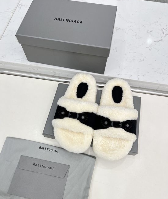 Balenciaga Velvet Suede Slippers Wool Lining Non-slip Rubber Sole Warm Footwear