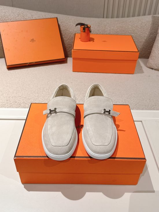 Hermes Retro Suede Leather Loafers With Non-slip Rubber Sole