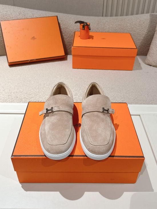 Hermes Retro Suede Leather Loafers With Non-slip Rubber Sole