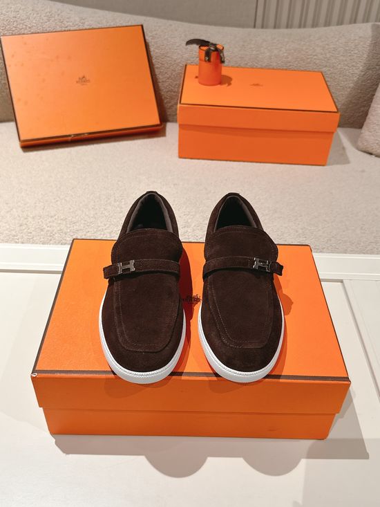 Hermes Retro Suede Leather Loafers With Non-slip Rubber Sole