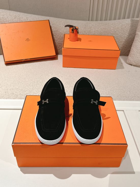 Hermes Retro Suede Leather Loafers With Non-slip Rubber Sole