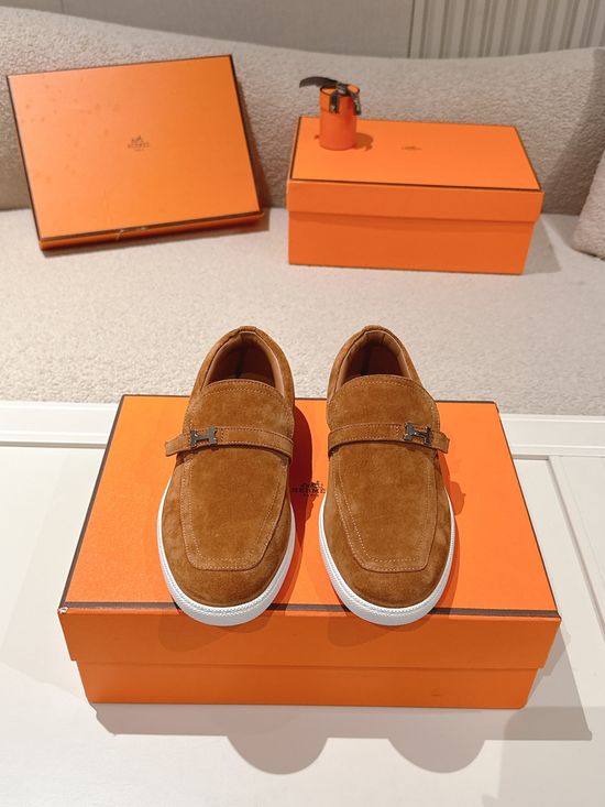 Hermes Retro Suede Leather Loafers With Non-slip Rubber Sole