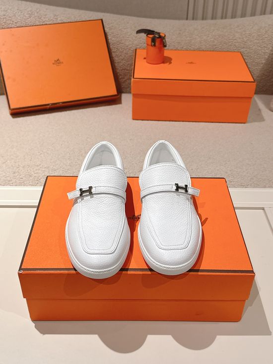 Hermes Retro Suede Leather Loafers With Non-slip Rubber Sole