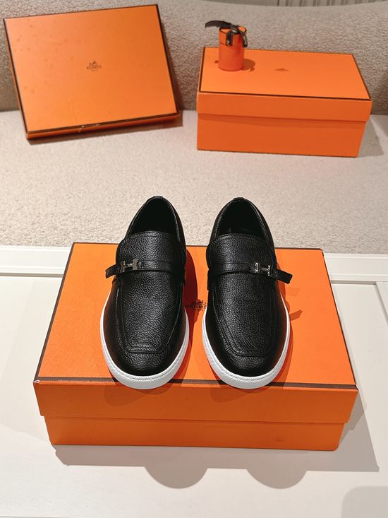 Hermes Retro Suede Leather Loafers With Non-slip Rubber Sole