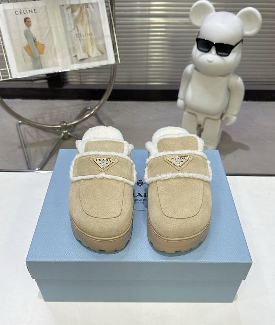 Prada Suede Wool Lined Lightweight Non-Slip Warm Slippers