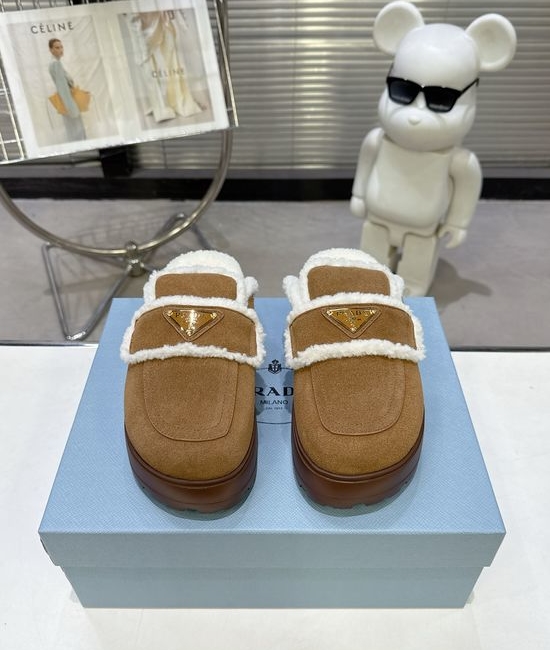 Prada Suede Wool Lined Lightweight Non-Slip Warm Slippers