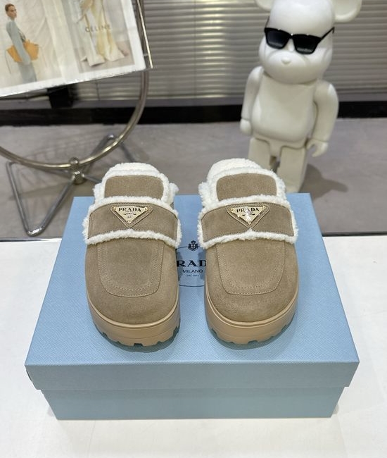 Prada Suede Wool Lined Lightweight Non-Slip Warm Slippers
