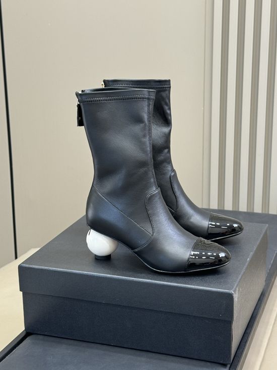 Chanel Stretchy Leather Ankle Boots With Non-slip Sole