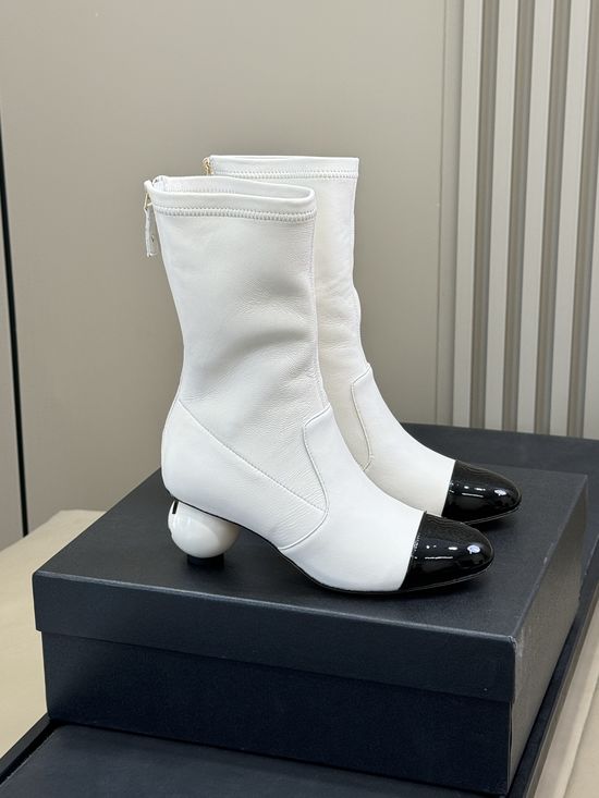 Chanel Stretchy Leather Ankle Boots With Non-slip Sole