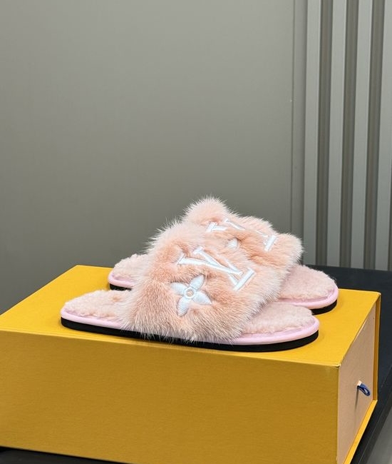 Louis Vuitton LV Luxury Real Mink Fur Soft Indoor Home Slippers