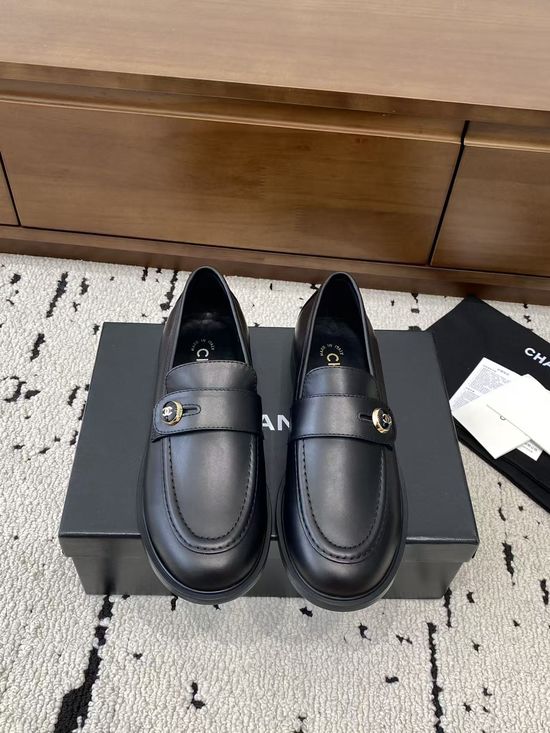 Chanel Classic Buckle Accent Leather Loafers Comfortable Fit