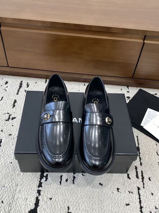 Chanel Classic Buckle Accent Leather Loafers Comfortable Fit