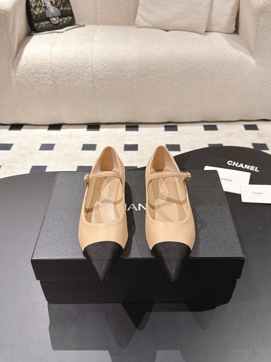 Chanel Pointed Toe Flat Mary Jane Shoe Soft Lambskin Elegant
