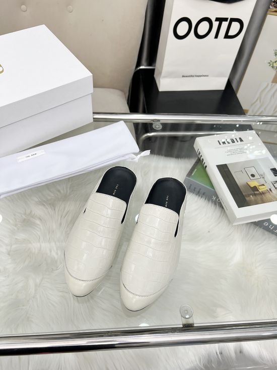 The Row Minimalist Retro Leather Mules Comfortable Casual Slip-on Shoes