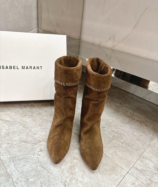 Isabel Marant Ruched Suede Leather Boots Relaxed Style Comfortable Sole