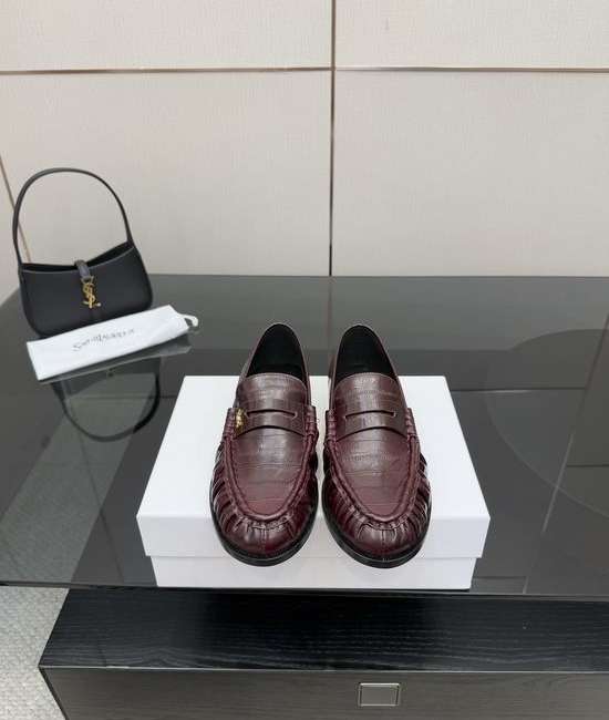 Yves Saint Laurent YSL Classic Small Logo Loafer Shoes Almond Toe Leather Footwear