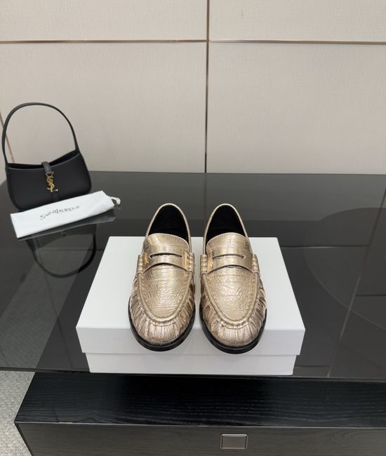 Yves Saint Laurent YSL Classic Small Logo Loafer Shoes Almond Toe Leather Footwear