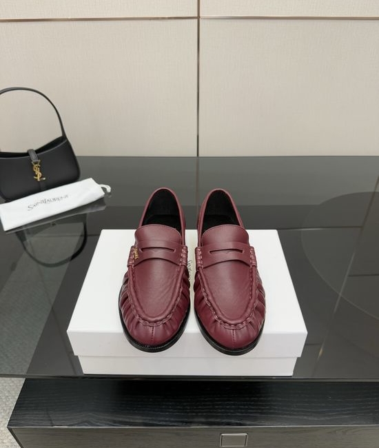 Yves Saint Laurent YSL Classic Small Logo Loafer Shoes Almond Toe Leather Footwear