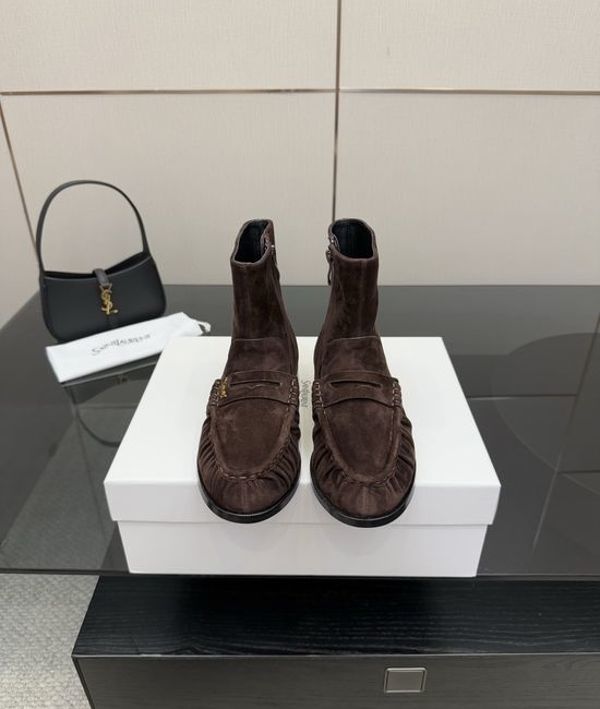 Yves Saint Laurent YSL Small Logo Leather Loafers Almond Toe Formal Casual Shoes