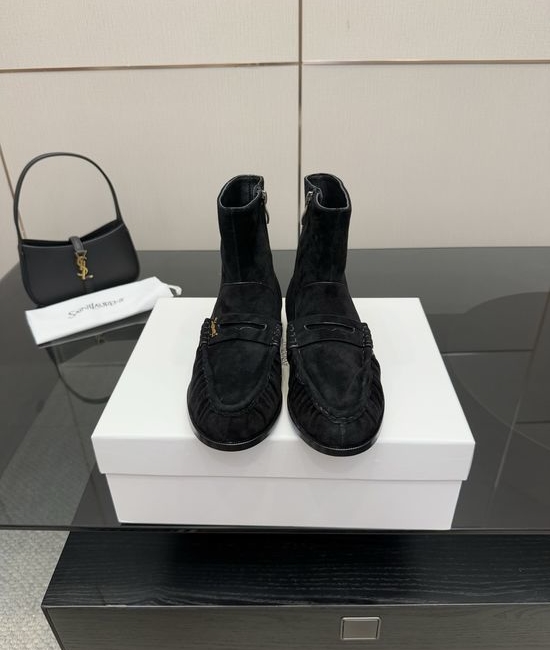 Yves Saint Laurent YSL Small Logo Leather Loafers Almond Toe Formal Casual Shoes
