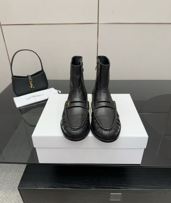 Yves Saint Laurent YSL Small Logo Leather Loafers Almond Toe Formal Casual Shoes