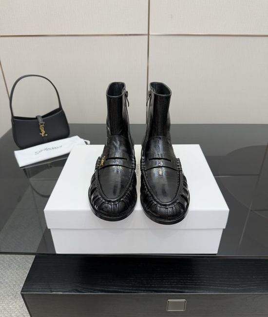 Yves Saint Laurent YSL Small Logo Leather Loafers Almond Toe Formal Casual Shoes