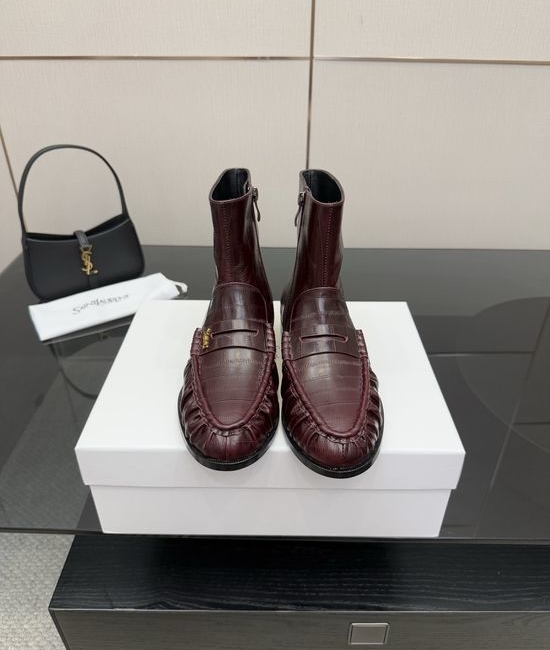 Yves Saint Laurent YSL Small Logo Leather Loafers Almond Toe Formal Casual Shoes