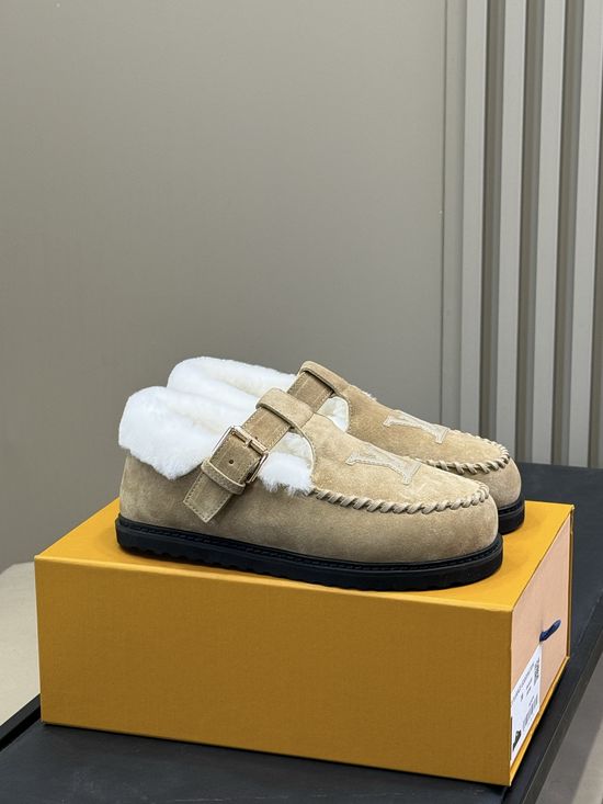 Louis Vuitton Suede Leather Wool Lined Adjustable Buckle Flats