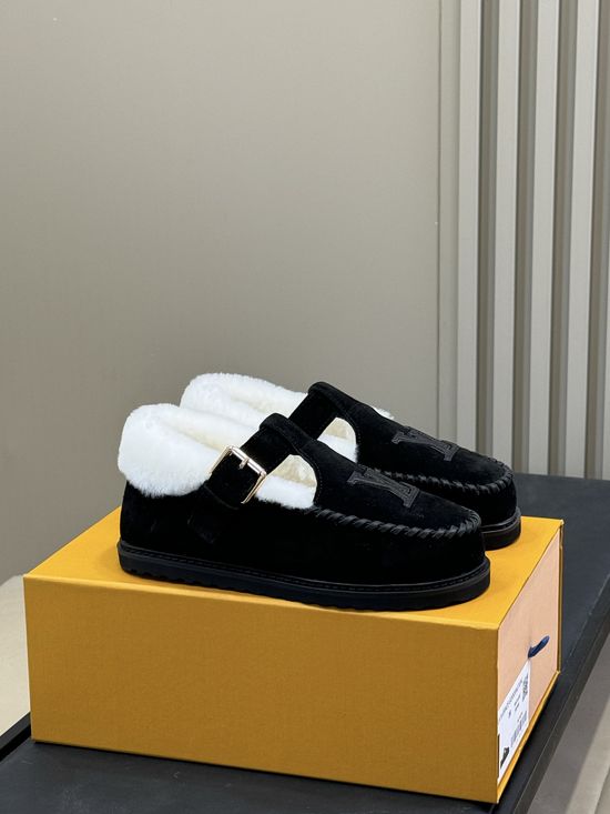 Louis Vuitton Suede Leather Wool Lined Adjustable Buckle Flats