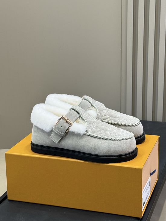 Louis Vuitton Suede Leather Wool Lined Adjustable Buckle Flats