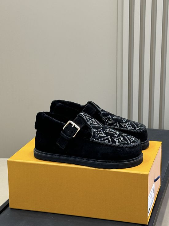 Louis Vuitton Suede Leather Wool Lined Adjustable Buckle Flats