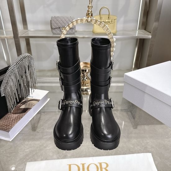 Christian Dior CD Leather Knee High Boots with Side Zipper