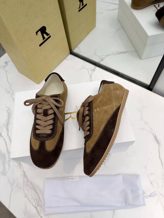The Row Minimalist Color Block Lace Up Casual Suede Sneakers
