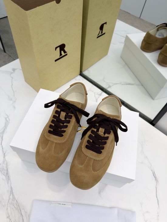 The Row Minimalist Color Block Lace Up Casual Suede Sneakers