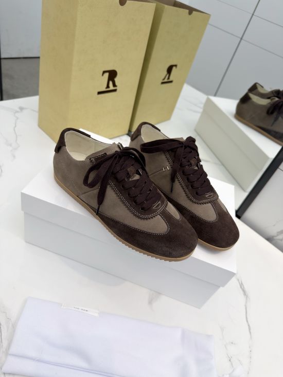 The Row Minimalist Color Block Lace Up Casual Suede Sneakers
