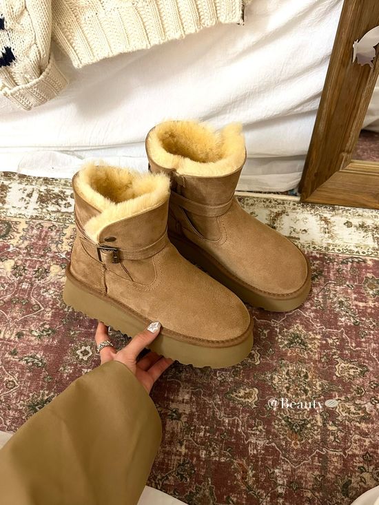UGG Vintage Buckle Strap Plush Lined Height Boosting Warm Boots