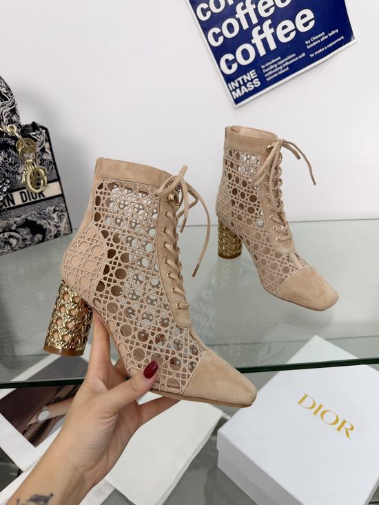 Christian Dior Embroidered Lace-Up Ankle Boots with High Heel