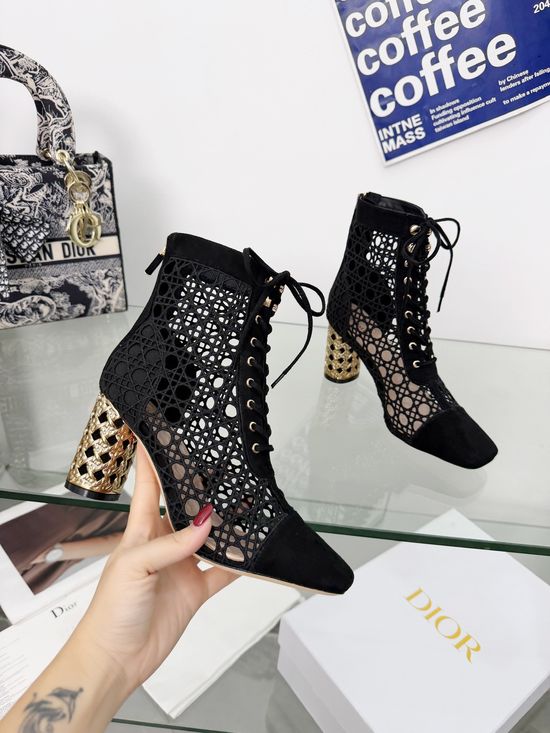 Christian Dior Embroidered Lace-Up Ankle Boots with High Heel