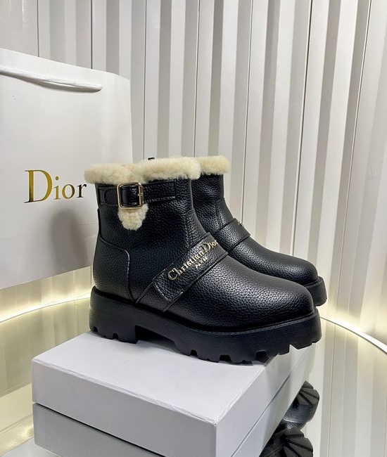 Christian Dior CD Fleece Lined Leather Ankle Boots With Buckle Closure