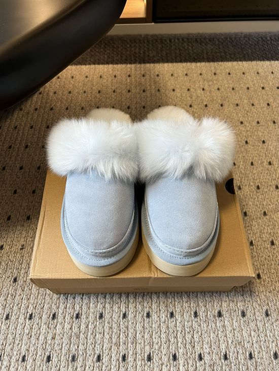 UGG Suede Plush Lined Platform Mule Slippers Warm Non Slip