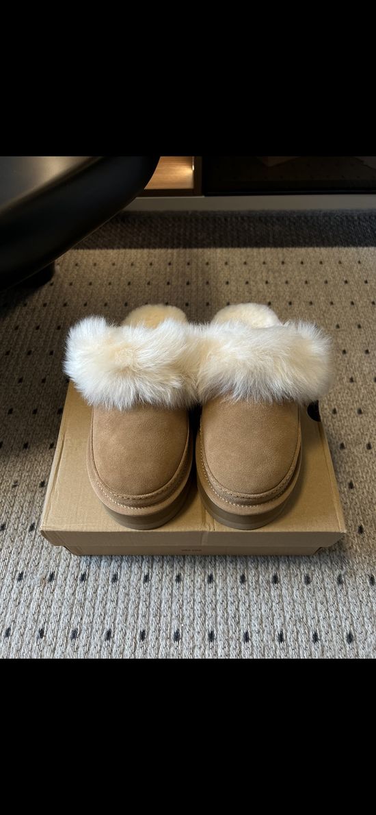 UGG Suede Plush Lined Platform Mule Slippers Warm Non Slip