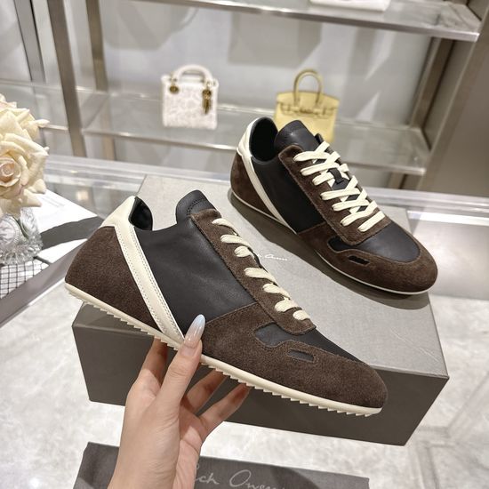 Rick Owens Premium Full Grain Leather Low Top Casual Sneakers