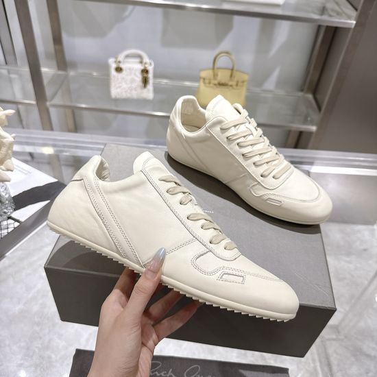 Rick Owens Premium Full Grain Leather Low Top Casual Sneakers