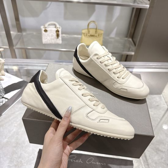 Rick Owens Premium Full Grain Leather Low Top Casual Sneakers