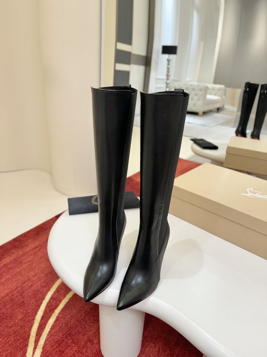 Christian Louboutine Black Leather Pointed Toe Slip On Ankle Boots