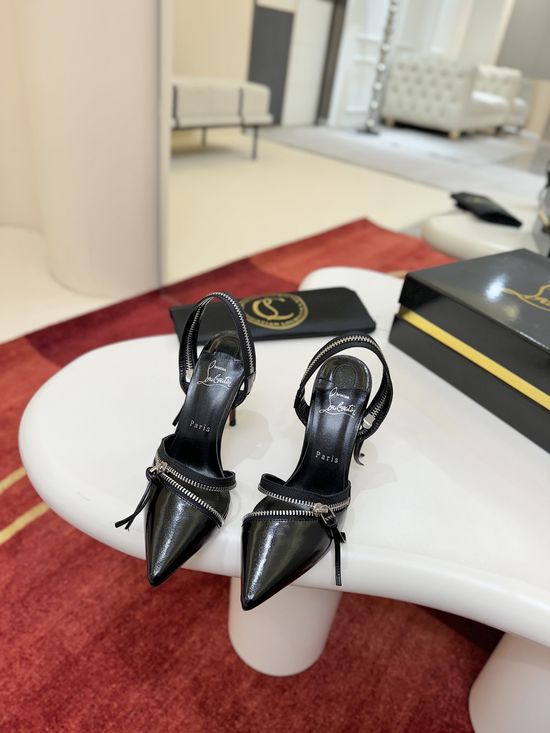 Christian Louboutine Black Leather Pointed Toe Stiletto Slingback Sandals